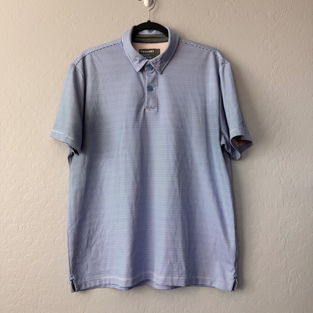 Twillory Athletic Athleisure Athlounger Blue Striped Polo‎ Shirt XL